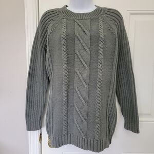 Woolrich 100% Cotton Women's Chunky Cable Knit Sweater Fall Winter Gray Size M